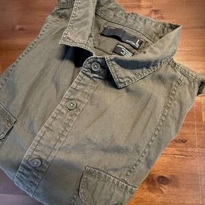 Cotton On Womens Olive Green Long Sleeve‎ Military Button Down Shirt L